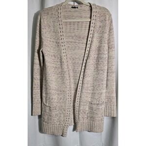 Talbots Womens Open Front Cardigan Sz Medium Cream Gold Shimmer Casual Knit